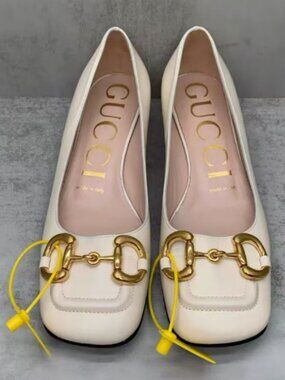 Gucci White Square Toe Heels